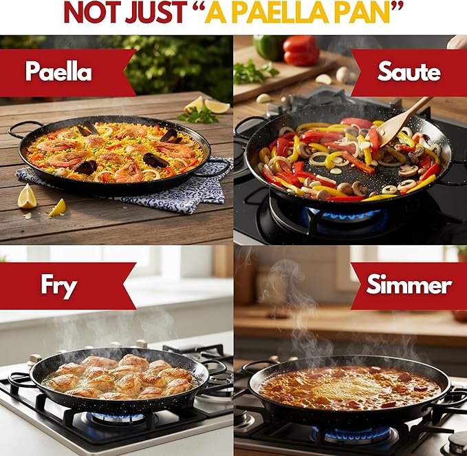 Paelluxe Paella Pan – Enamelled, No-Rust Steel Skillet – Perfect for Propane & Gas Burners – Indoor & Outdoor Cooking Cacerola Paellera Sarten – 18 Inch, for 12 Servings