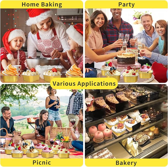 10oz Mini Cake Pans with Lids, 40 Pack Aluminum Foil Brownie Pans,Disposable Ramekins Muffin Tins,Square Baking Pans Cupcake Cups,Individual Dessert Containers Flans for Brownie - Gold