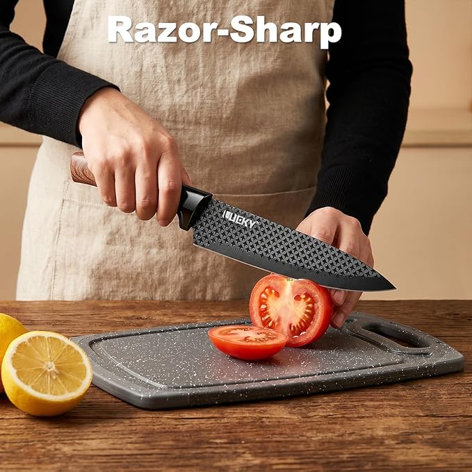 Knife Set, 7 Pieces Kitchen knife Set with Healthy Anti-Rust Coating, Stainless Steel Professional Chef Knife Sets with Elegant Box, Kitchen Knives with Scissors & Peeler & Cutting Board for Cooking