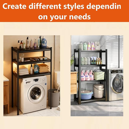 Height-Adjustable Bathroom & Laundry Storage Shelf, 3-Tier Metal Organizer Rack for Washer Dryer, Sturdy Shelving Unit for Bathroom Essentials, 63" H x 35.4" W x 13" D Inches