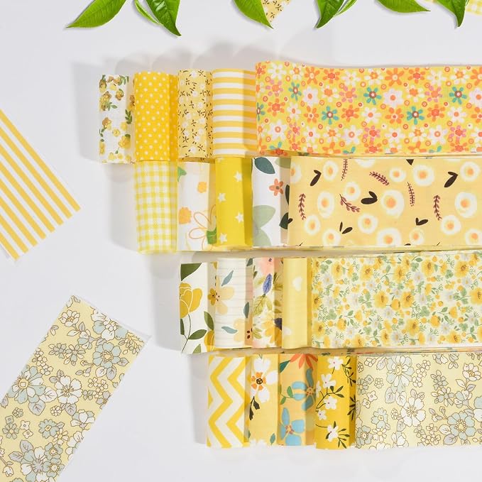 40 Pcs Jelly Roll Fabric Strips for Quilting, Sewing Supplies & DIY Crafts-2.6 Inch Precut Cotton Fabric Bundles Floral Patchwork Yellow