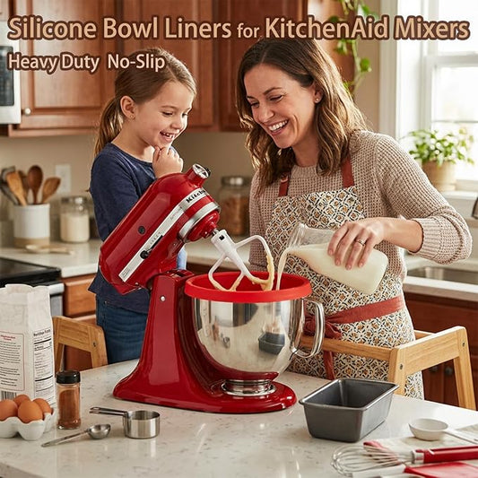 Silicone Bowl Liners for KitchenAid Tilt-Head 5 Qt Stand Mixers, Extra-Thick Silicone Liners for Kitchenaid Mixer, Liners with Lids Set Suitable for Baking, Dishwasher Safe Food Grade Silicone Insert