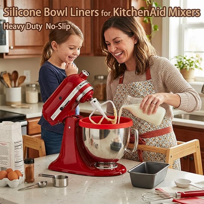 Silicone Bowl Liners for KitchenAid Tilt-Head 5 Qt Stand Mixers, 3 Silicone Liners & Lids/Extra-Thick/No Plastic Smell/Dishwasher Safe/Food Grade/Kitchen Aid Accessories and Attachments for Baking