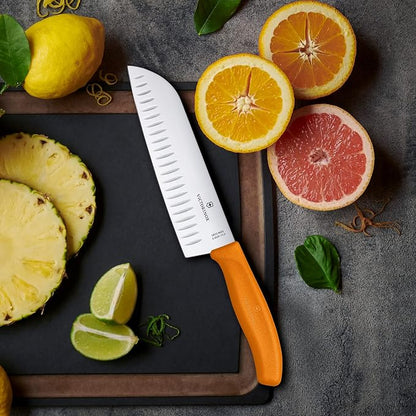 Victorinox 17 cm Fluted Blade Santoku Knife Blister Pack, Orange