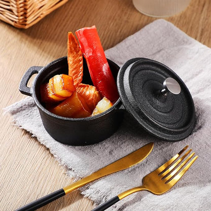 4 Pcs Mini Dutch Oven, 500F Small Round Iron Cocotte Black Dutch Oven Pot with Lid and Dual Handles Cast Iron Pot for Stovetop Use Marinate Cook Bake Refrigerate, Individual Servings(8 oz)