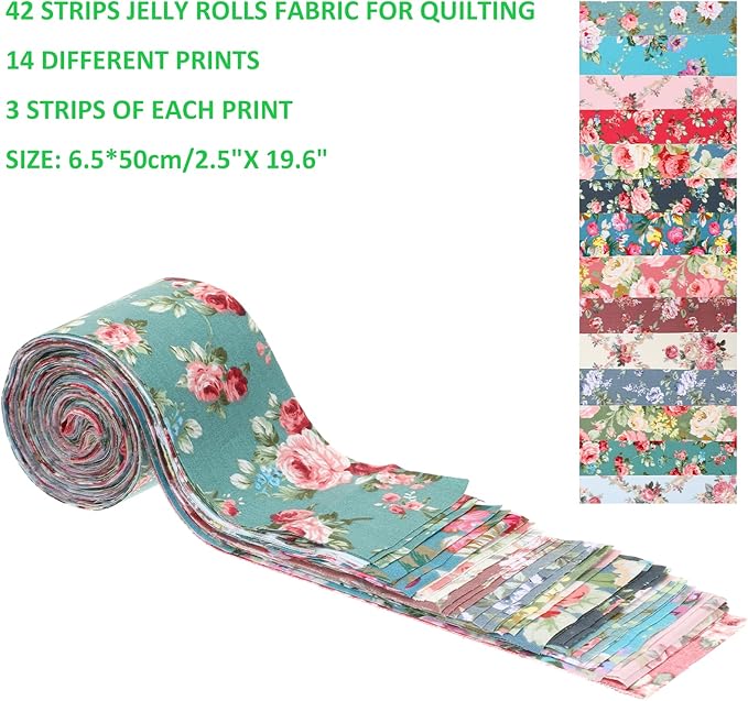 42Pcs Jelly Roll Fabric Strips Soft Cotton Quilting Fabric 2.5 x 20 Inch Pre-Cut Cotton Strips Bundles for Quilting Crafting and Sewing(Red and Green)
