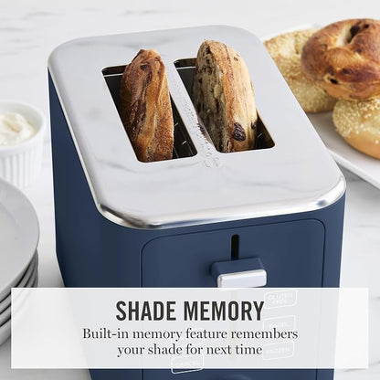 Martha Stewart 2 Slice Toaster, 10 Shade Settings with Defrost, Cancel, Bagel & Gluten-Free, Extra-Wide Self-Centering Slots for Waffles & Artisan Bread, Removable Crumb Tray, Cord Wrap, Indigo Blue