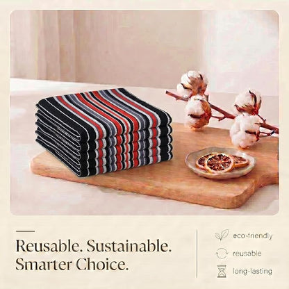 Urban Villa Kitchen Towels Waffle Stripes Dish Towels for Kitchen Black Color Set of 6 Kitchen Towels Highly Absorbent Cotton Over Sized 20X30 in with Mitered Corners Kitchen Hand Tea Towels