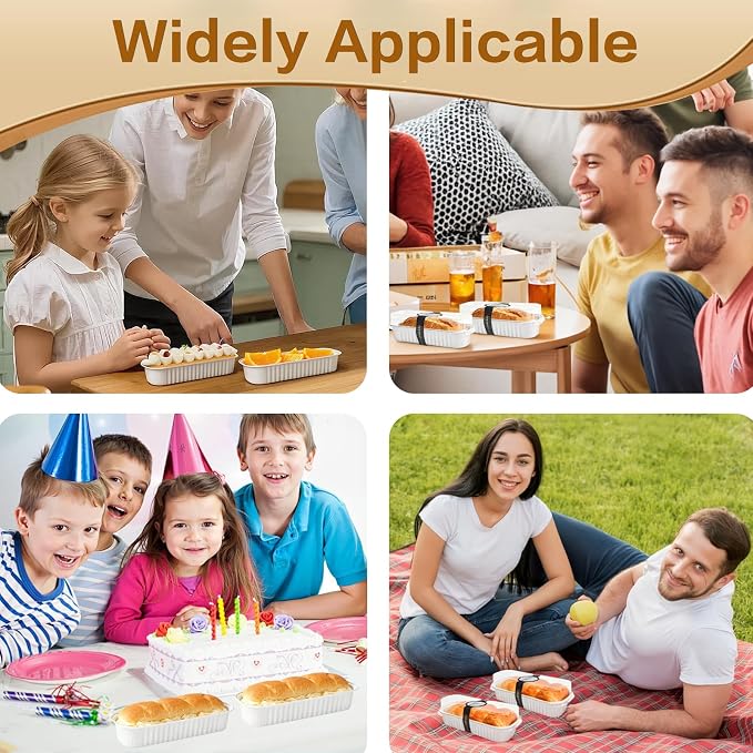 Mini Cake Pans With Lids And Spoons 50 Pack,6.8 oz Rectangle Mini individual Loaf Pans, Disposable Aluminum Foil Small Baking Cups Tins, Baking Containers for Xmas, Party and Picnics (White)