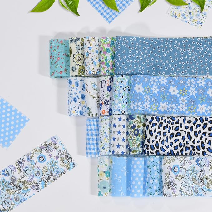40 Pcs Jelly Roll Fabric Strips for Quilting, Sewing Supplies DIY Crafts-2.6 Inch Precut Cotton Fabric Bundles, Perfect for Quilt Projects Floral Patchwork Blue