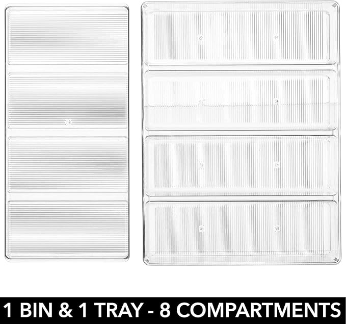 mDesign Plastic Kitchen Drawer Organizer Tray Set - Horizontal Storage Bin for Organizing Cutlery, Flatware, Silverware, Utensil, and Appliances - Ligne Collection - Clear