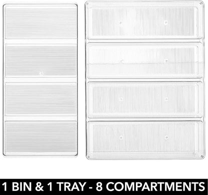 mDesign Plastic Kitchen Drawer Organizer Tray Set - Horizontal Storage Bin for Organizing Cutlery, Flatware, Silverware, Utensil, and Appliances - Ligne Collection - Clear