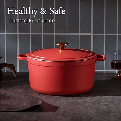 CAROTE 5QT Enameled Cast Iron Dutch Oven Pot with Lid, Heavy-Duty Dutch Oven for Sourdough Bread Baking, Braising, Stews, Roasting, Healthy & Non-Toxic, Dual Handles, All Stovetop Compatible, Oven Safe up to 500° F, Red
