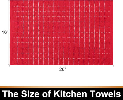 Mordimy 100% Cotton Terry Cloth Kitchen Towels, Super Soft and Absorbent Dish Towels for Drying, Checkered Designed Hand Towels for Kitchen, 16 x 26 Inches, 4 Pack, Red