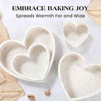 Silicone Heart Shaped Cake Pans 10 Inch Large Heart Cake Pan Nonstick Silicone Heart Molds for Baking (2 Pcs Set, Cream)