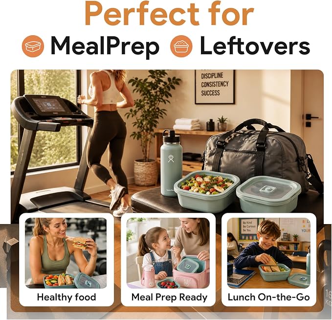3 Pack Food Storage Containers with Easy-Open Vent Lids, Leak Resistant BPA-Free Meal Prep Containers, Microwave Freezer Dishwasher Safe, Stackable Food Containers, Tea Green，17oz 34oz 51oz