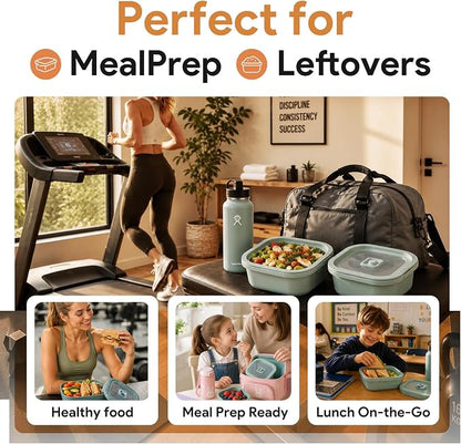 3 Pack Food Storage Containers with Easy-Open Vent Lids, Leak Resistant BPA-Free Meal Prep Containers, Microwave Freezer Dishwasher Safe, Stackable Food Containers, Tea Green，17oz 34oz 51oz