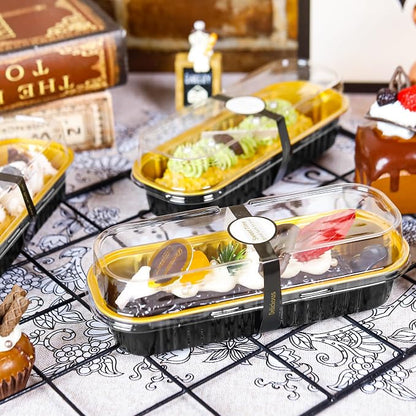 100 Pack Mini Loaf Pans with Lids Rectangle Individual Cake Pans Aluminum Foil Pans for Large Gatherings Picnics Vacations Parties, Graduation Gifts Party Favors(Black Gold, 6.8 OZ)