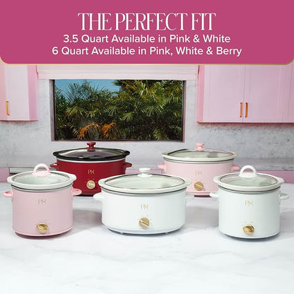 Paris Hilton 6-Quart Manual Slow Cooker, Naturally Nonstick Stoneware Ceramic Insert, Three Settings (Low, High, Warm), Dishwasher Safe Family Size Slow Cooker, Berry