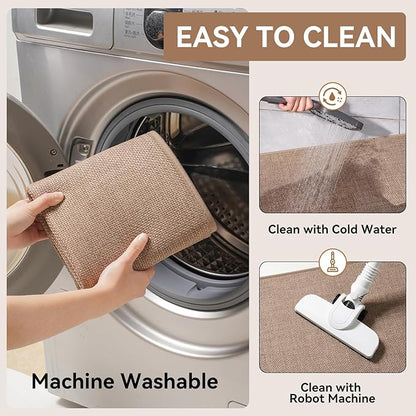 YDKGL Kitchen Rugs Mat Non Slip Washable, Linen-Look 0.3" Thick Soft Cushioned Absorbent Kitchen Mats for Floor, Mild Anti-Fatigue Runner Rug Sink Mat Laundry Standing Mats, Easy Clean, Brown 17"x47"