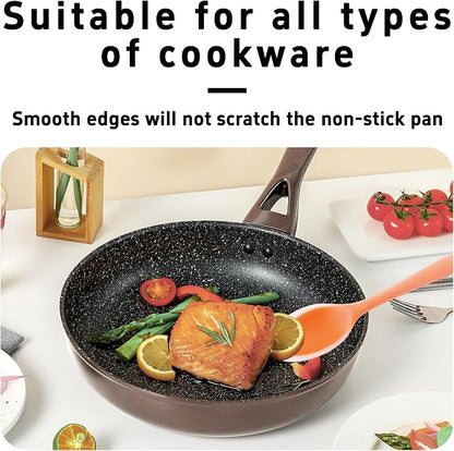 4Pcs Silicone Cooking Spoon, Heat-Resistant Nonstick Silicone Spoon for Stirring, Mixing, Cooking, Baking and Daily Use(Orange)