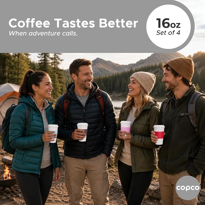 Copco Acadia Travel Mug (4-Pack), 16oz Insulated Coffee Mug with Double-Walled Plastic, Secure Lid - Microwave & Dishwasher Safe, Non-Slip Sleeve, Hot & Cold Drinks - Bright Colors