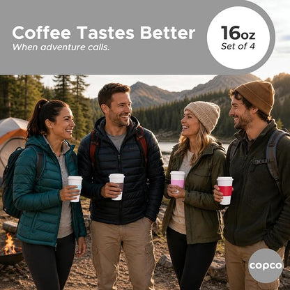 Copco Acadia Travel Mug (4-Pack), 16oz Insulated Coffee Mug with Double-Walled Plastic, Secure Lid - Microwave & Dishwasher Safe, Non-Slip Sleeve, Hot & Cold Drinks - Bright Colors