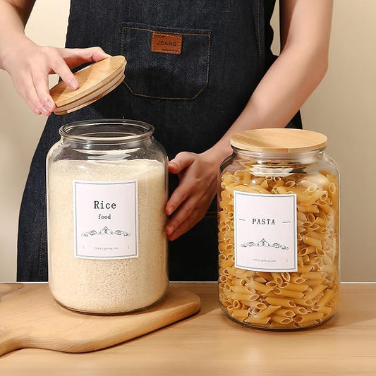 CYYKDA 108oz Large Glass Jar With Lid- Glass Jars Kitchen Canisters With Airtight Bamboo Lids- Food Storage Containers For Flour Sugar Cereal, Egg, Cookie-2 Pack
