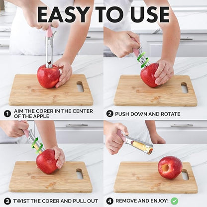 Zulay Kitchen Ultra Sharp Apple Corer Tool - Stainless Steel, Sharp & Serrated Blade Cores in Seconds - Easy to Use & Clean, Durable Apple Core Remover for Apples & Small Fruits - Pink