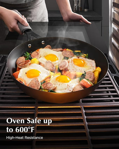Carbon Steel Pan, 10 Inch Nonstick Frying Pan Skillet, Pre-Seasoned Carbon Steel Cookware with Removable Silicone Handle Holder, Indoor/Outdoor, Induction & Oven Safe