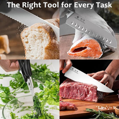 imarku Knife Set, 14 Piece Premium Kitchen Knife Block Set, Razor Sharp Japanese Chef Knives Set for Kitchen with Built-in Sharpener, Dishwasher Safe & Quality Acacia Wood Block, Gift for Women
