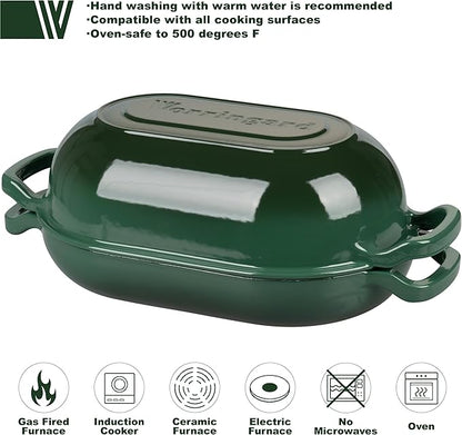 VORRINGARD Enameled Cast Iron Sourdough Bread Oven, Dutch Oven, Loaf Cast Iron Bread Pan for Homemade Bread Baking, Meatloaf Pan with Lid, 5QT, Dark Green