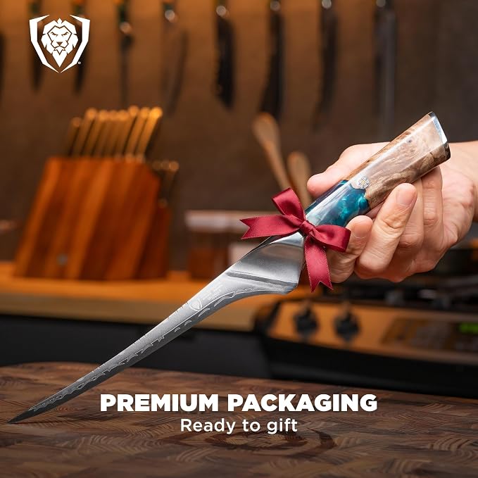 Dalstrong Valhalla 7" Fillet Knife — Flexible High-Carbon Blade (8–12° Edge), Unique Wood Resin Handle - For Filleting Fish, Deboning Proteins, Trimming Silverskin — Leather Sheath, Customer Support
