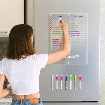 Neatsure Acrylic Grocery List Magnet Pad for Fridge, Reusable to Do List for Refrigerator, Clear Notepad Note Planning Board, Shopping List, Reminders, w/ 8 Colors Markers, 15"x11"