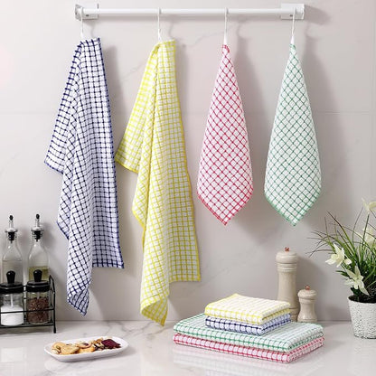 Homaxy Kitchen Towels and Dishcloths Set, 16 x 25 and 12 x 12 Inches, Set of 8 Cotton Terry Kitchen Dish Towels, Super Soft and Absorbent Dish Cloths, Blue/Yellow/Red/Green