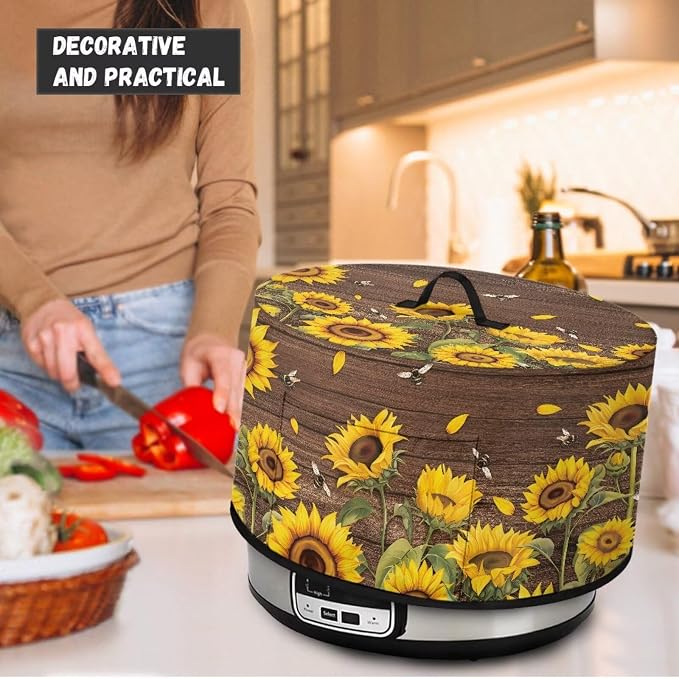 Sunflowers Bees Slow Cooker Cover for Pot Dust Cover Fits for Most 6-8 Quart Oval Slow Cooker Dustproof Small Appliance Accessories Wood - textured Background