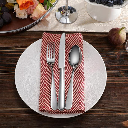 KEAWELL Premium 65-Piece Louise Silverware Set, 18/10 Stainless Steel, Service for 12, Fine Flatware Set, Smooth and Exceptional mirror finish, Dishwasher Safe (65)