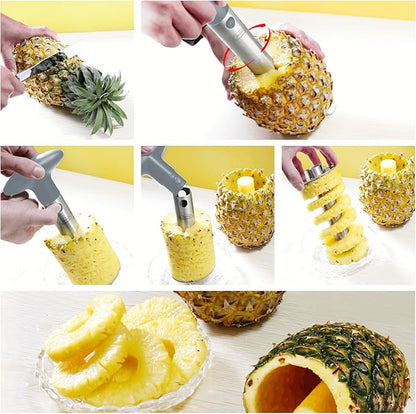 Pineapple Corer, [Upgraded, Reinforced, Thicker Blade] Newness Premium Pineapple Corer Remover, Stainless Steel Pineapple Core Remover Kitchen Tool with Sharp Blade for Diced Fruit Rings, Gray