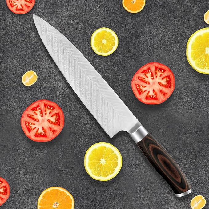Chef Knife,Super Sharp Professional Kitchen Knife,Ultimate 8 Inch Chef's Knife with Ergonomic Handle, Gift Box for Family & Restaurant (brown)