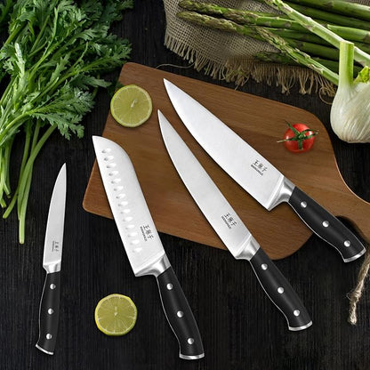 WANGMAZI 15 Pcs Knife Set with Block, Dishwasher Safe Kitchen Knife Set with Built in Sharpener Block, High Carbon Stainless Steel Dishwasher Safe Knives with Ergonomic Handles for Chef, Black Pro