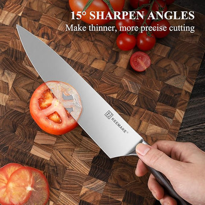 KEEMAKE Chef Knife - 8 Inch High Carbon Stainless Steel Kitchen Knife with Ergonomic Handle, Professional Kitchen Gadgets with Gift Box for Men and Women, Father Day Gifts