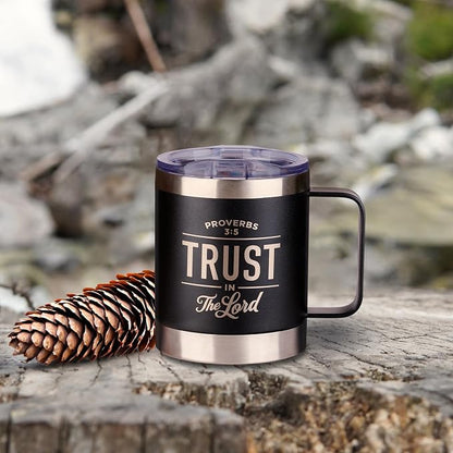 Trust in the LORD Black Camp-style Stainless Steel Mug - Proverbs 3:5