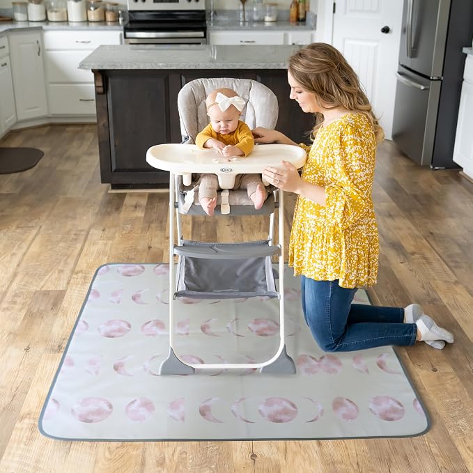 Splat Mat for Baby – Under High Chair Floor Mat Protects Wood, Vinyl and Carpet from Spills – Waterproof Triple Layer Baby Mat with Anti-Skid Backing Deters Bunching and Sliding (51” x 51")