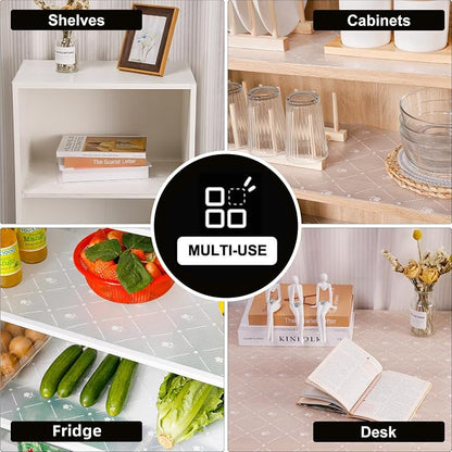 INNOLITES Kitchen Cabinet Shelf Liner, Non-Adhesive Refrigerator & Drawer Liner, Waterproof EVA with Floral, Easy to Clean & BPA-Free (White Daisy, 11.8" x 240")