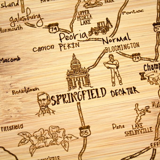 Totally Bamboo A Slice of Life Illinois State Serving and Cutting Board, 11" x 8.75"