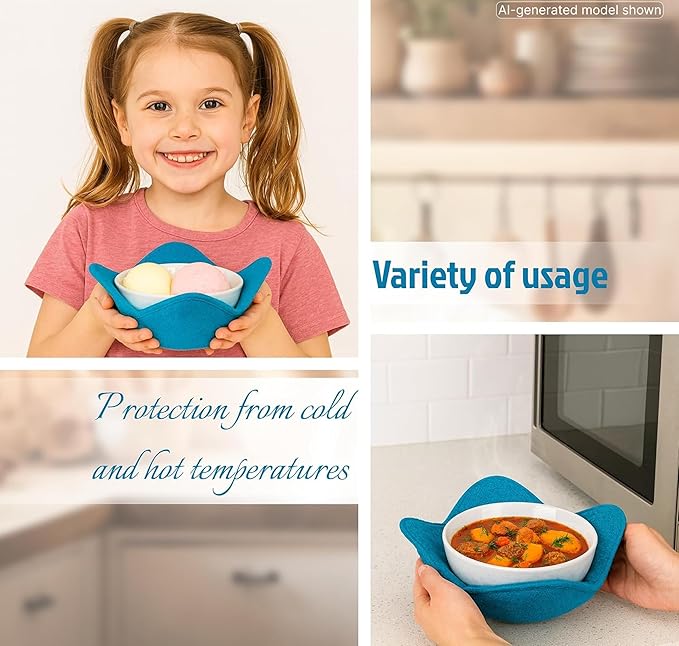 Set 2X Light Blue 7" sq. x 4"H Microwave Polyester Bowl Cloth - Home Kitchen Plate Hot Pads Pot for Microwaveable - Hot Heatproof Plate Holder Pots Holders for Bowls - Good Kitchen Accessories