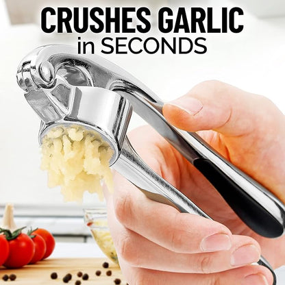 Zulay Kitchen Premium Garlic Press - Durable Garlic Masher with Soft, Easy to Squeeze Handle - Garlic Mincer Tool - Sturdy Easy to Clean Garlic Crusher (Chrome)