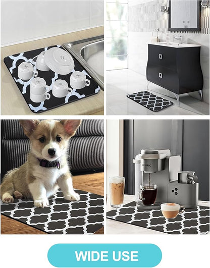 Dish Drying Mat for Kitchen Counter, 16"x24" Dish Drying Pad with Non-slip Rubber Backed, Hide Stain Anti Absorbent for Kitchen Counter, Drying Mat for Coffee Machine Dish Rack (Gray Trellis)