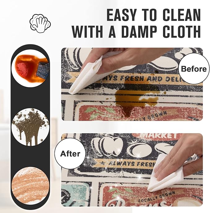 Carvapet 2 Pieces Kitchen Floor Mats – 17"x27" + 17"x47" Cushioned Anti Fatigue Kitchen Rugs and Mats Set, Non Slip Farmhouse Fruit & Vegetable Comfort Floor Mats for Sink, Laundry, and Doorway