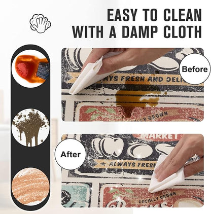 Carvapet 2 Pieces Kitchen Floor Mats – 17"x27" + 17"x47" Cushioned Anti Fatigue Kitchen Rugs and Mats Set, Non Slip Farmhouse Fruit & Vegetable Comfort Floor Mats for Sink, Laundry, and Doorway